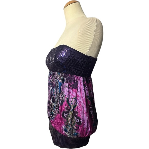 Bebe Sequin Silk Tube Top Purple Small - Picture 2 of 3